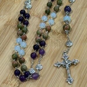 Elegant Multi-Color Beaded Rosary Necklace